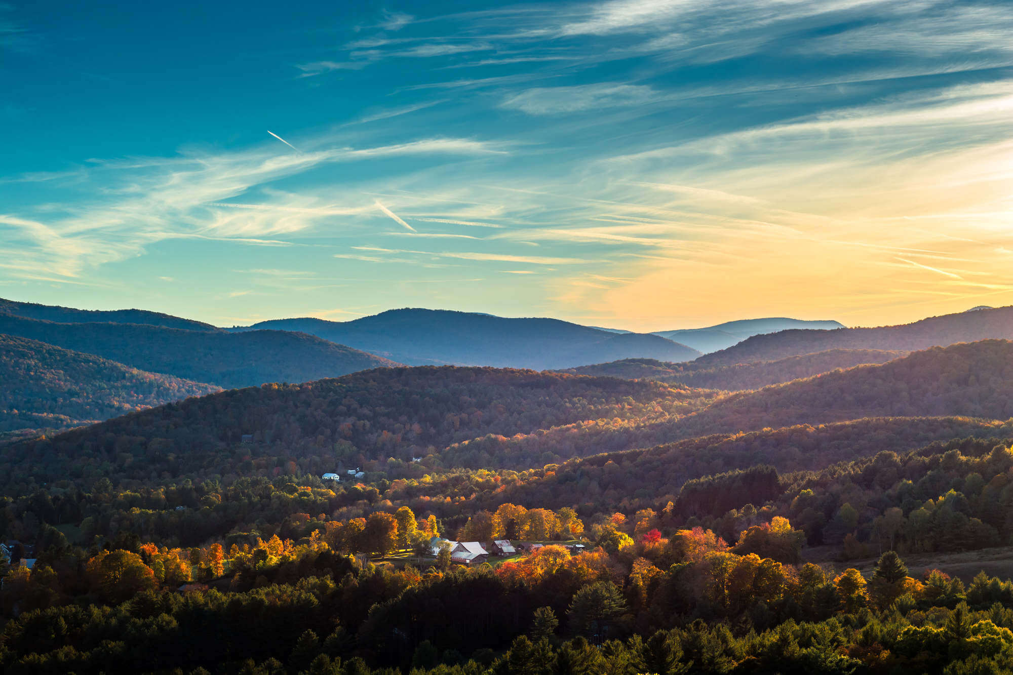 Woodstock, Vermont during the peak of fall foliage season